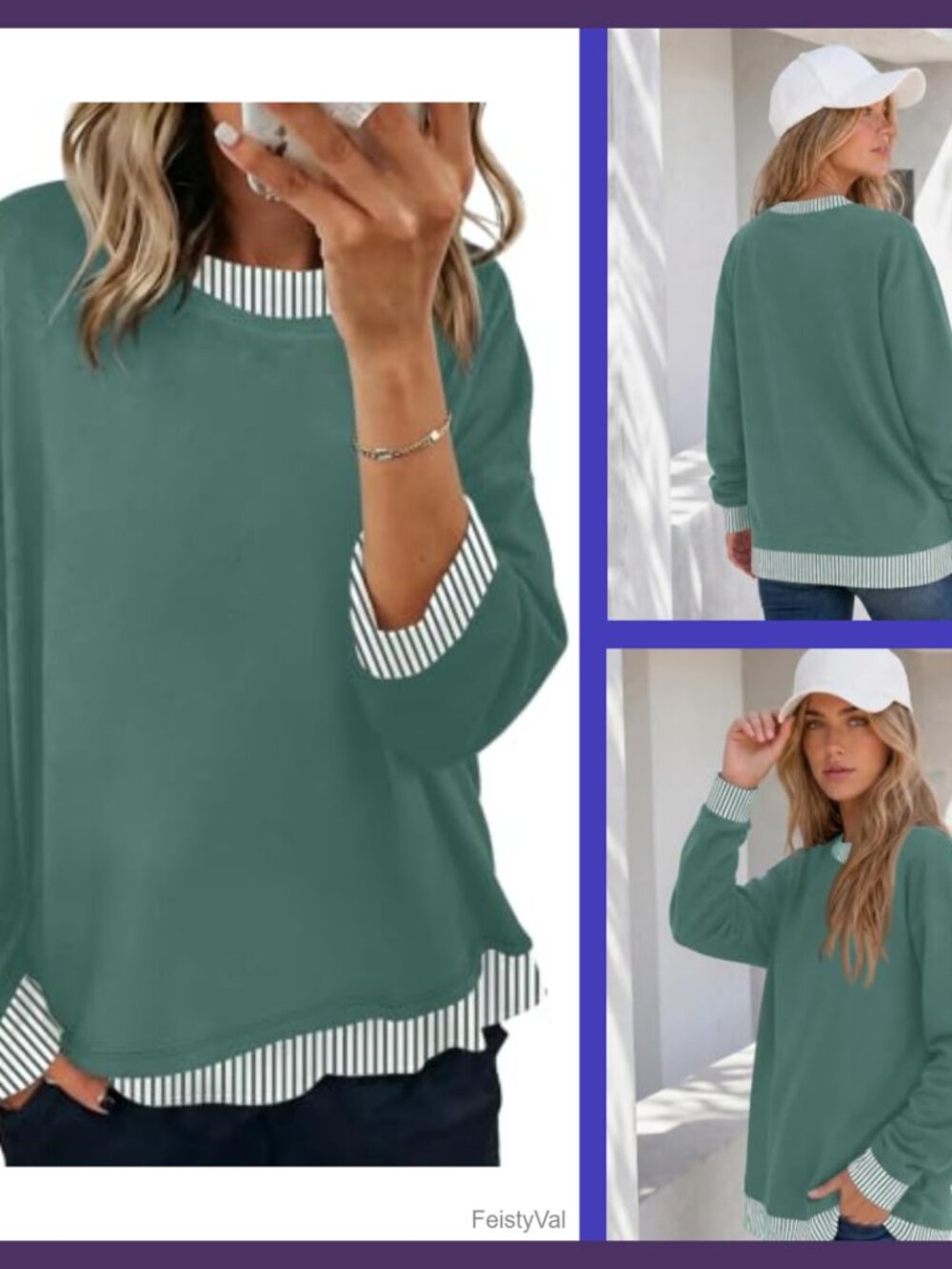Oversized Crewneck Sweatshirt Faux Two-Layer Long Sleeve Casual Pullover